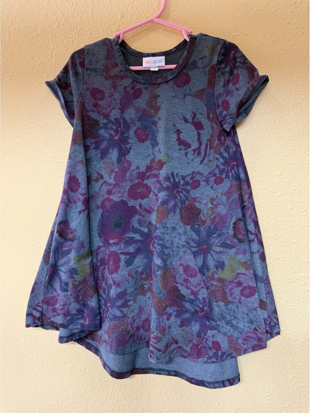 LuLaRoe Girls'  Dress Sz 4 Multicolor Floral  Hi-low Hem Short Sleeve